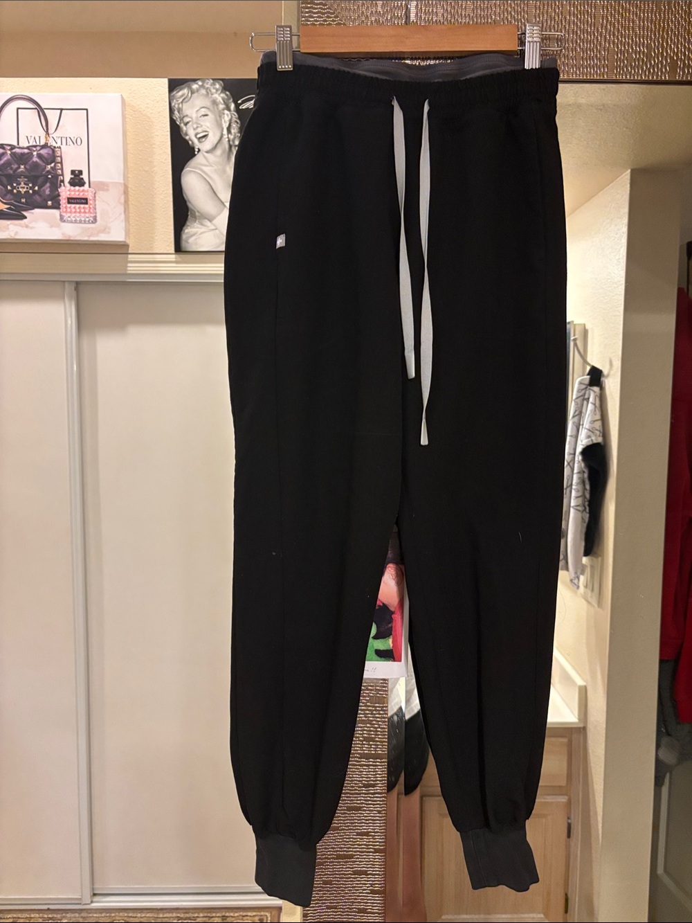 FIGS Black Drawstring Joggers with light grey tie